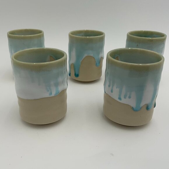 Mino Ware Japan Other - Set of 5 Mino Ware Japan Pottery Yunomi Chawan Teacups Frost White/Glacier Blue